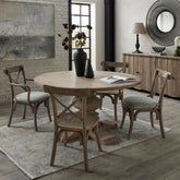 Copgrove Washed Bleach Wood Round Dining Table with 4 Chairs