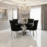 Winsor Black Marble Dining Table with 4 Winsor Velvet Knockerback Chairs - Pendle Village Furniture