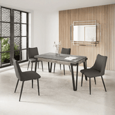 Dario 140cm Grey Ceramic Dining Table with Zoe Dark Grey Faux Leather Chairs - Pendle Village Furniture