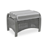 Desser Turin Grey Rattan Striped Footstool in Duke Grey, Pair with the matching 3 Seater, 2 Seater, Swivel Rocker, Swivel Chair and Armchair. Customise your footstool by choosing from various fabrics and Grey or Oak frame