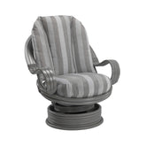 Desser Turin Grey Striped Rattan Swivel Rocker in Duke Grey, also available in a 3 Seater, 2 Seater, Armchair and Footstool. Choose from various fabrics and customise the frame from a choice of Grey or Light Oak.