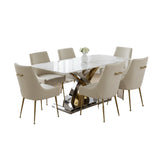 Dolce Cream Marble Dining Table with Mason Cream Velvet Dining Chairs - Pendle Village Furniture
