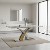 Dolce Grey Marble Dining Table with Gold and Chrome Base - Pendle Village Furniture