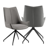 Set of 4, 6 or 8 Dune Grey Soft PU Leather Swivel Dining Chairs with short arms and Black Metal Legs