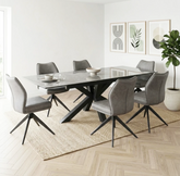 Kastonia Grey Extending Dining Table with 6 Quatro Swivel Chairs