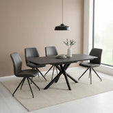 Galini Grey Extending Dining Table with 4 Kastonia Swivel Chairs