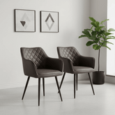 Earth Dark Grey Vintage Leather-Look Carver Dining Chairs – Set of 4