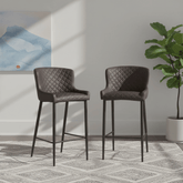 Earth Grey Vintage Leather-Look Bar Stools – Set of 2
