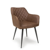 Earth Tan Vintage Leather-Look Carver Dining Chairs – Set of 4