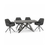 Eclipse Grey Ceramic Ext Dining Table with Lina Grey Leather Swivel Dining Chairs - Pendle Village Furniture