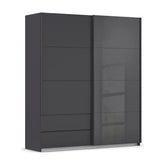 Elon 181cm Graphite & Basalt Glass Sliding 2 Door Wardrobe with Drawers - Pendle Village Furniture