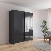 Elon 181cm Graphite & Basalt Glass Sliding 2 Door Wardrobe with Drawers - Pendle Village Furniture