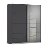 Elon Metallic Grey 181cm Sliding 2 Door Wardrobe with Drawers & Grey Mirror - Pendle Village Furniture