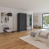 Elon Metallic Grey 181cm Sliding 2 Door Wardrobe with Drawers & Grey Mirror - Pendle Village Furniture