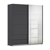 Elon Metallic Grey 181cm Sliding 2 Door Wardrobe with Drawers & Mirror - Pendle Village Furniture