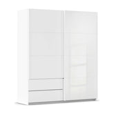 Elon 181cm White 2 Door Sliding Wardrobe with Drawers - Pendle Village Furniture