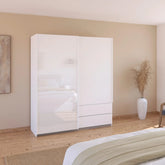 Elon 181cm White 2 Door Sliding Wardrobe with Drawers - Pendle Village Furniture