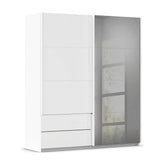Elon 181cm White Sliding 2 Door Wardrobe with Drawers & Grey Mirror - Pendle Village Furniture