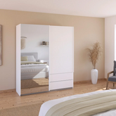 Elon White 181cm Sliding 2 Door Wardrobe with Drawers & Mirror - Pendle Village Furniture
