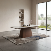 Enza walnut dining table with white sintered stone top