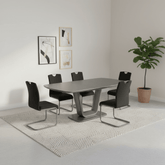 Enzio Light Grey 1.2m Extending Dining Table with 4 Grey Faux Leather Dining Chairs