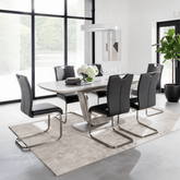 Enzio Light Grey 1.6m Extending Dining Table with 6 Grey Faux Leather Dining Chairs