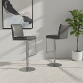 Enzo Grey Leather Bar Stool - Set of 2