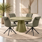 Felix Sage Green Round Dining Table with 4 Marcela Swivel Chairs