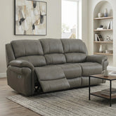 Flynn power recliner 3 seater sofa in Grey Premium leather-look fabric, electric reclining, USB charging and pocket sprung seat cushions.