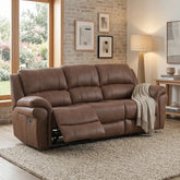 Relax in style with the Flynn Tan Power Recliner 3 Seater Sofa. Featuring electric recliners, pocket sprung seats, USB charging and luxurious fabric upholstery.