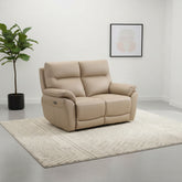Foster Latte Leather Electric Reclining 2 Seater Sofa - Pendle Village Furniture