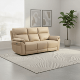 Foster Latte Leather Electric Reclining 3 Seater Sofa
