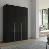 Rauch Frans 151cm Black Glass 3 Door Wardrobe with Long Door Handles - Angled View