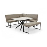 Galini 140–200cm White & Gold Extending Table with Corner Bench - Pendle Village Furniture