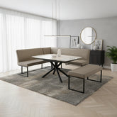 Galini 140–200cm White & Gold Extending Table with Corner Bench - Pendle Village Furniture