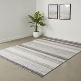 Galleria Stripe Beige Brown Grey Geometric Rug