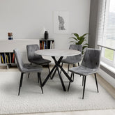 Grey Granite effect Round Dining Table and 4 Brushed Velvet Dining Chairs - Pendle Village Furniture