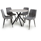 Grey Granite effect Round Dining Table and 4 Brushed Velvet Dining Chairs - Pendle Village Furniture