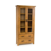 Hampshire Solid Oak Glazed Display Cabinet with 2 Drawers – H195cm