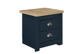 Hillcrest 2 Drawer Bedside Navy Blue & Oak Effect - Pair - Pendle Village Furniture