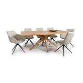 Armande 200cm Oak Veneer Rectangular Dining Table with Bosley Swivel Chairs Set - Pendle Village Furniture