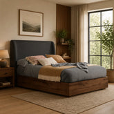 High quality Halvick upholstered bed with contemporary aesthetic.