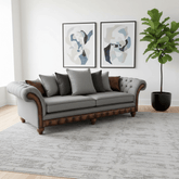 Herringbone Wool Scatter Back Chesterfield Sofa with Antique Tan Leather