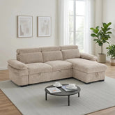Hayden beige universal corner sofabed with modern design and soft fabric.