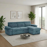 Hayden blue universal corner sofabed with modern design and soft fabric.