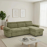 Hayden green universal corner sofabed with pull-out bed and modern design.