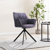 Set of 4 Comic Graphite velvet dining chairs with black metal legs. Comfortable, lightweight, and stylish seating that elevates any modern dining space.