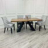 Edmunds Solid Wood Top Black Pedestal Base Dining Table Set - Pendle Village Furniture