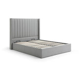 Linear Neptune Grey Faux Wool Super King Bed with wingback headboard and multi-lift ottoman storage. Choose end or side lift. Stylish, modern and practical.
