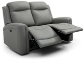 Bentley 2 Seater Grey Leather Electric Recliner Sofa - Pendle Village Furniture